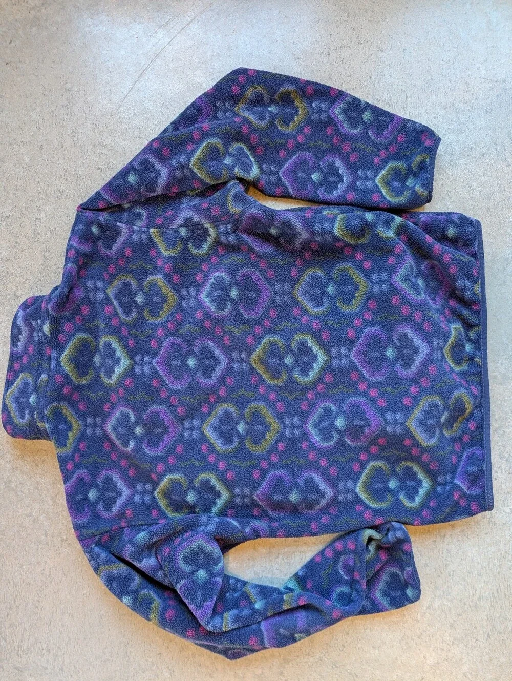 VINTAGE Patagonia 1990s Made In USA Fleece Snap Batik Purple Navy  XS